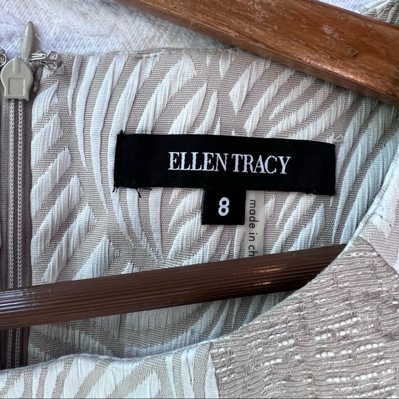 ELLEN TRACY Gold Accent Champagne Ivory Brocade Sheath Dress Size 8 - Picture 6 of 14